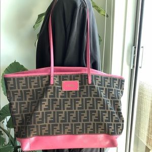 Fendi Bag Zucca Print with Pink Color Combination Brown Satchel Canvas Tote